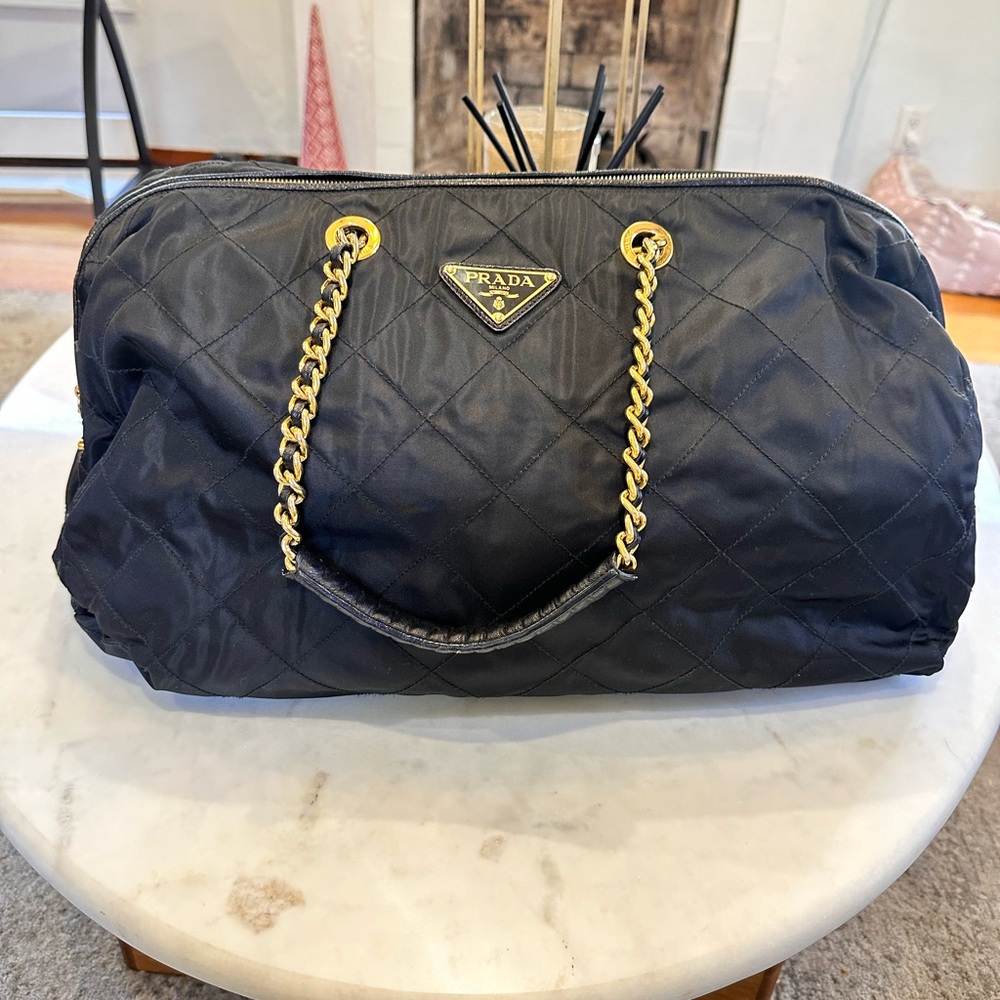 Prada Black Quilted Travel Bag with Gold Hardware